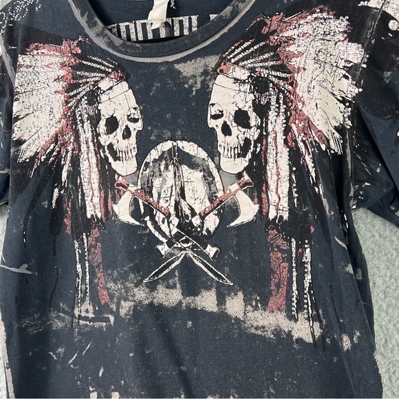 Vintage 3Pistols T-Shirt Hand Made Skulls Metal Beading Embossed Size Medium - Picture 4 of 9